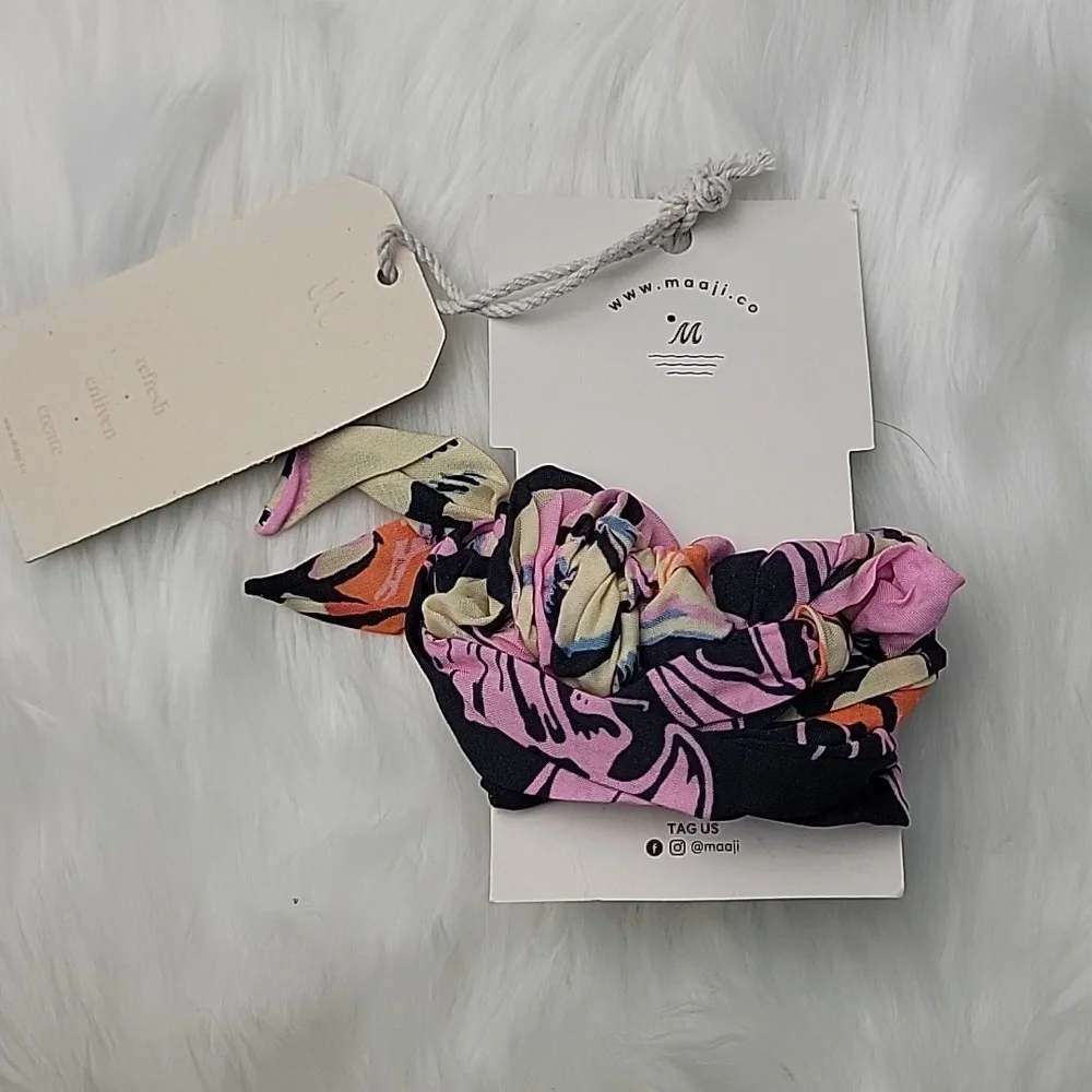 MAAJI Pink Navy Blue Orange Abstract Print Scrunchie Headband Hair Tie Combo NEW